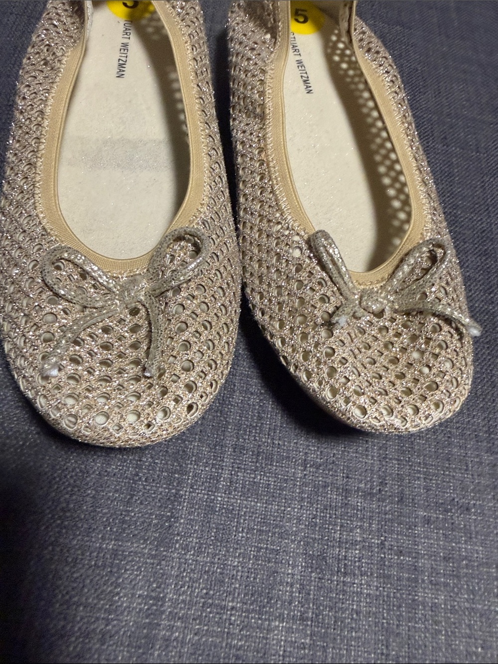 NWOT Stuart Weitzman Glittered Champagne Bow Flats - Picture 5 of 7